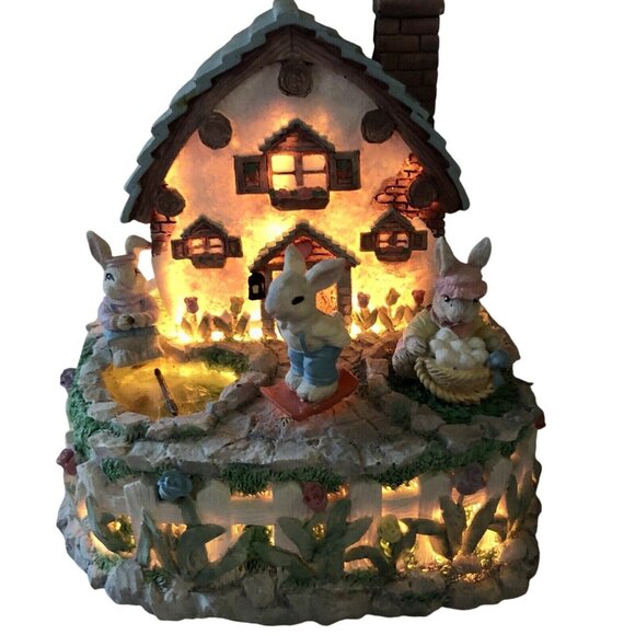 Vintage ABC Lighted Animated Musical Easter Bunny Cottage Used - Picture 3 of 16